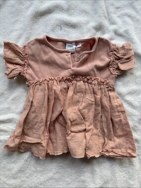 ZARA Peach Short Sleeve Ruffle Tunic Top